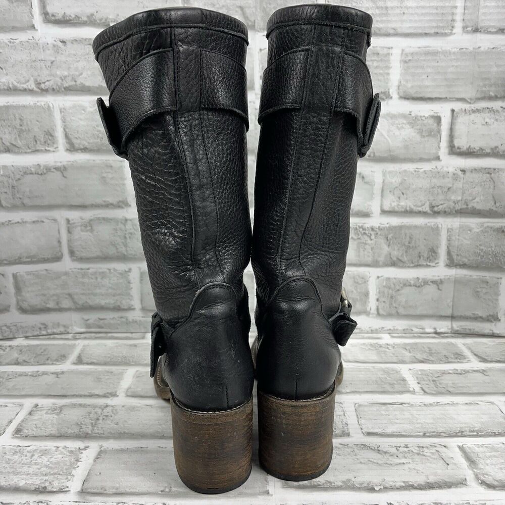 Bianco Easy Women 's 38 /7.5 US Black Leather Buckle Moto Mid Calf Chunky Boots - Picture 7 of 16
